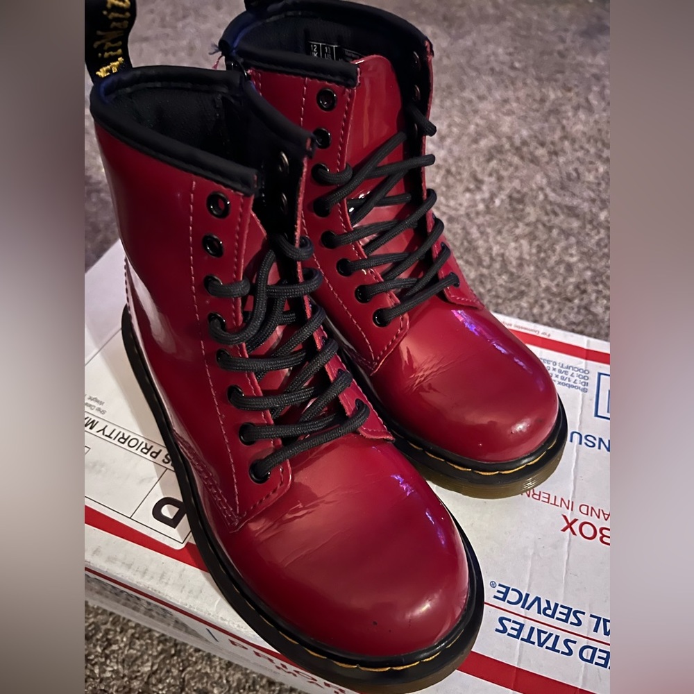 Kids maroon leather Doc Martens size K13